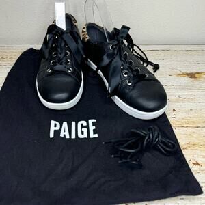 Paige Ava Calf Hair Low Top Sneakers 7.5 Black Leopard